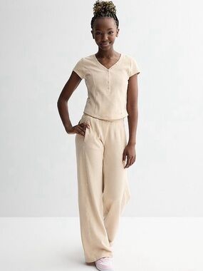 Limited Too Girls Casual Elastic Waist Wide-Leg Ribbed Lounge Pants Tan Med.(10)